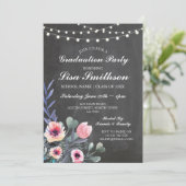 Rustic Graduation Party Pastels Pink Flower Invite Kaart (Staand voorkant)