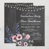 Rustic Graduation Party Pastels Pink Flower Invite Kaart (Voorkant / Achterkant)
