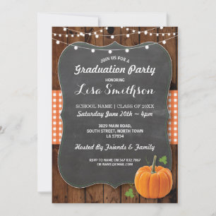 Rustic Graduation Party Pumpkin Wood Chalk Herfst Kaart