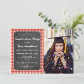 Rustic Graduation Party Red Check Chalk BBQ Foto Kaart (Staand voorkant)