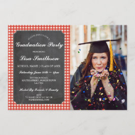 Rustic Graduation Party Red Check Chalk BBQ Foto Kaart