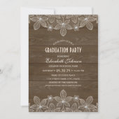 Rustic Graduation Party Wood Lace Pearl Afstudeerd Kaart (Voorkant)