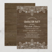 Rustic Graduation Party Wood Lace Pearl Afstudeerd Kaart (Voorkant / Achterkant)