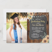 Rustic Graduation Party Wood Sunflower Chalk Kaart (Voorkant)
