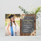 Rustic Graduation Party Wood Sunflower Chalk Kaart (Staand voorkant)