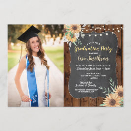Rustic Graduation Party Wood Sunflower Chalk Kaart