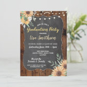 Rustic Graduation Party Wood Sunflower Invite Kaart (Staand voorkant)