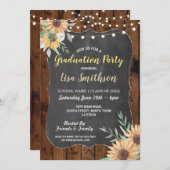 Rustic Graduation Party Wood Sunflower Invite Kaart (Voorkant / Achterkant)