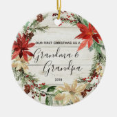 Rustic Grandma & Grandpa First Kerstversier Keramisch Ornament (Voorkant)