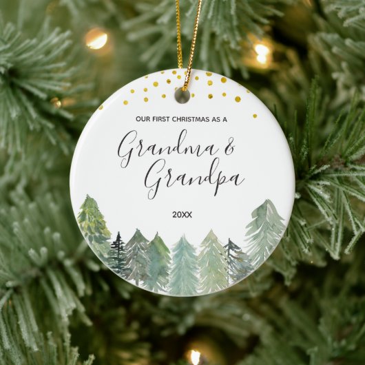 Rustic Grandma & Grandpa First Kerstversier Keramisch Ornament (Boom)