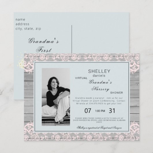 Rustic Grandma's Nursery Virtual Grandbaby Shower Uitnodiging Briefkaart (Voorkant / Achterkant)