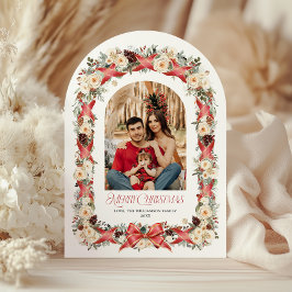 Rustic Grandmillennial Arch Christmas Photo Card Kaart