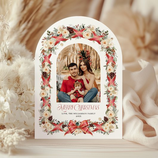 Rustic Grandmillennial Arch Christmas Photo Card Kaart