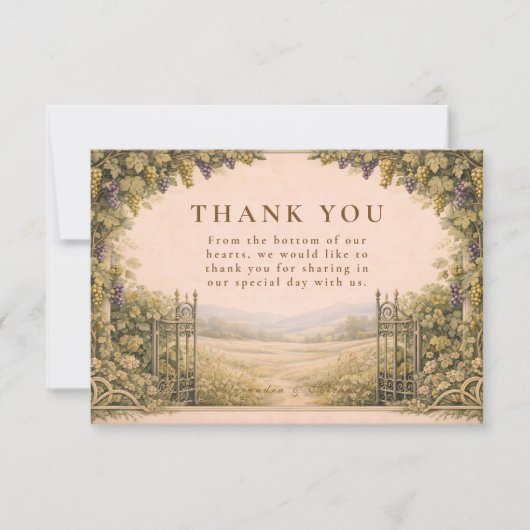 Rustic Grape Garden Countryside Wedding Bedankkaart (Voorkant)
