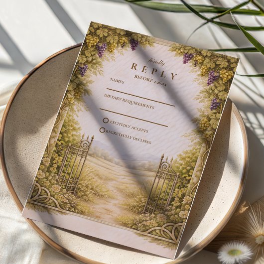 Rustic Grape Garden Countryside Wedding RSVP Kaartje