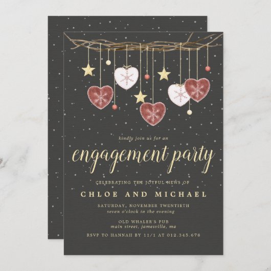 Rustic Grapevine and Heart Winter Engagement Party Kaart (Voorkant / Achterkant)