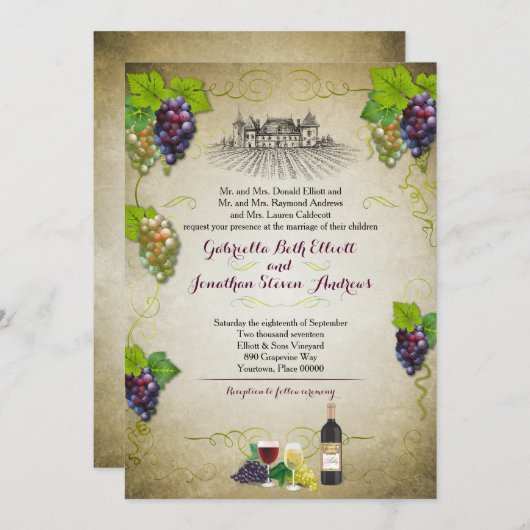 Rustic Grapevine Vineyard Wedding Event Kaart (Voorkant / Achterkant)