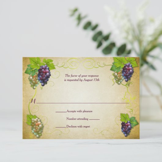 Rustic Grapevine Vineyard Wedding Event Reply RSVP (Staand voorkant)