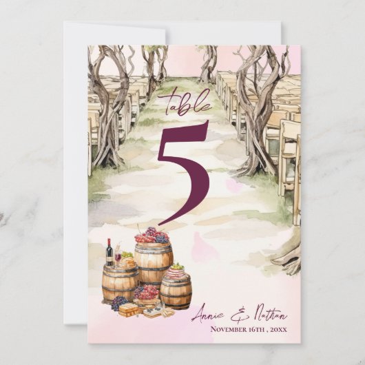 Rustic Grapevine Winery Trouwtafelnummer Bedankkaart (Voorkant)