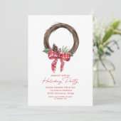 Rustic Grapevine Wreath Holiday Party Kaart (Staand voorkant)