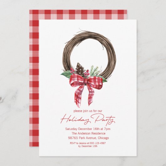 Rustic Grapevine Wreath Holiday Party Kaart (Voorkant / Achterkant)