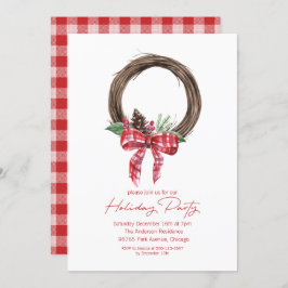 Rustic Grapevine Wreath Holiday Party Kaart