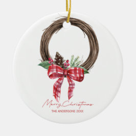 Rustic Grapevine Wreath Merry kerstavond Keramisch Ornament