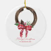 Rustic Grapevine Wreath Merry kerstavond Keramisch Ornament (Achterkant)