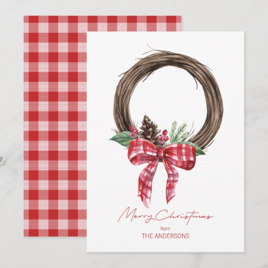 Rustic Grapevine Wreath Merry Kerstmis Feestdagenkaart (Voorkant / Achterkant)