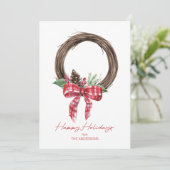 Rustic Grapevine Wreath Prettige feestdagen Feestdagenkaart (Staand voorkant)