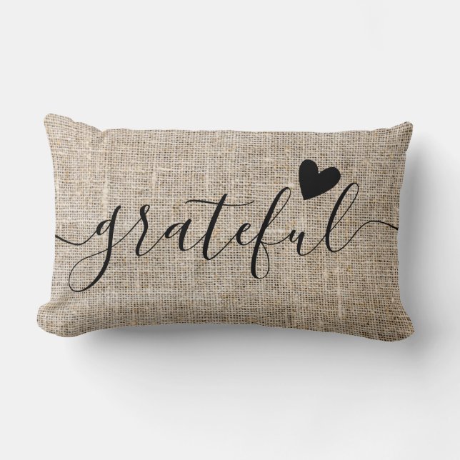 Rustic Grateful Thanksgiving Farmhouse Burlap Kussen (Voorkant)