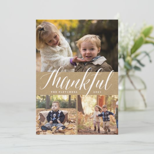 Rustic Gratitude | Thanksgiving fotocollage kaart (Staand voorkant)