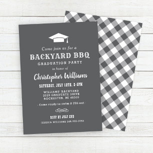 Rustic Gray Backyard BBQ Graduation Party Kaart