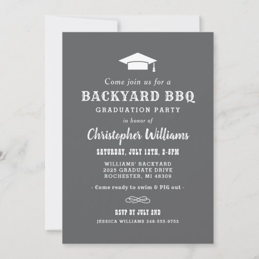 Rustic Gray Backyard BBQ Graduation Party Kaart (Voorkant)