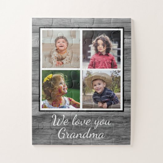 Rustic Gray Barn Wood 4 Foto Collage Grandma Legpuzzel (Verticaal)