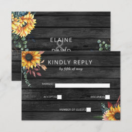 Rustic Gray Barn Wood Country Sunflower Weddenscha RSVP Kaartje