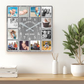 Rustic Gray Barn Wood Farmhouse 12 Foto Collage Vierkante Klok