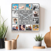 Rustic Gray Barn Wood Farmhouse 12 Foto Collage Vierkante Klok