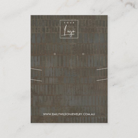 RUSTIC GRAY BRONZE LINE KETTING EARRING DISPLAY VISITEKAARTJE (Voorkant)