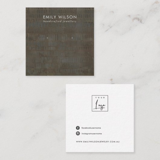 RUSTIC GRAY BRONZE LINE STUD EARRING DISPLAY CARD VIERKANTE VISITEKAARTJE (Voorkant / Achterkant)