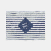 Rustic Gray Linen Navy Blue Stripes Monogram Fleece Deken (Voorkant (Horizontaal))