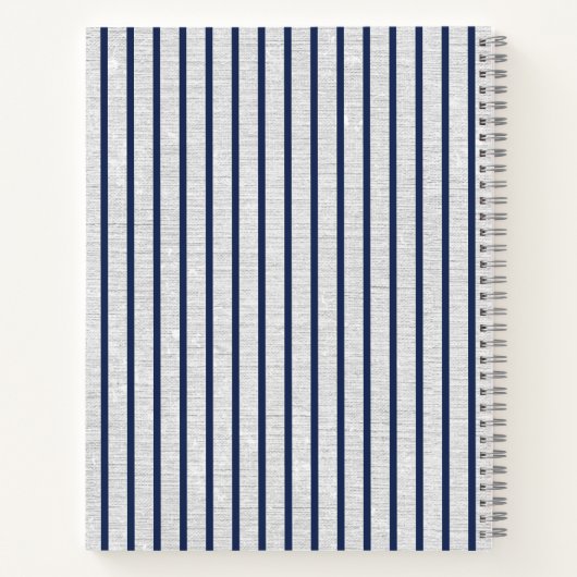 Rustic Gray Linen Navy Blue Stripes Monogram Notitieboek (Achterkant)