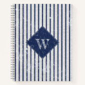 Rustic Gray Linen Navy Blue Stripes Monogram Notitieboek (Voorkant)