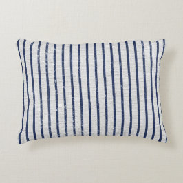 Rustic Gray Linen Navy Blue Stripes Pattern Accent Kussen