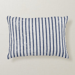 Rustic Gray Linen Navy Blue Stripes Pattern Accent Kussen
