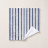 Rustic Gray Linen Navy Blue Stripes Pattern Bad Handdoek (Wasdoekje)