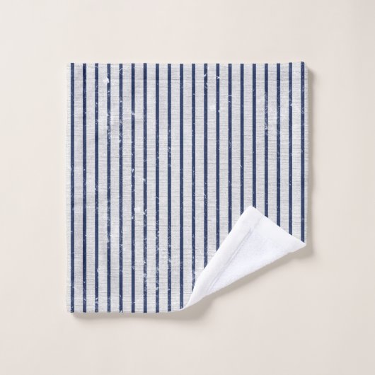 Rustic Gray Linen Navy Blue Stripes Pattern Bad Handdoek (Wasdoekje)