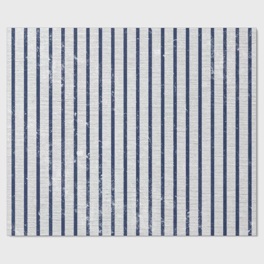 Rustic Gray Linen Navy Blue Stripes Pattern Cadeaupapier (Vlak)