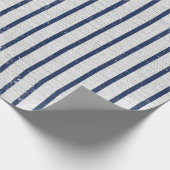 Rustic Gray Linen Navy Blue Stripes Pattern Cadeaupapier (Hoek)
