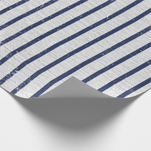 Rustic Gray Linen Navy Blue Stripes Pattern Cadeaupapier (Hoek)